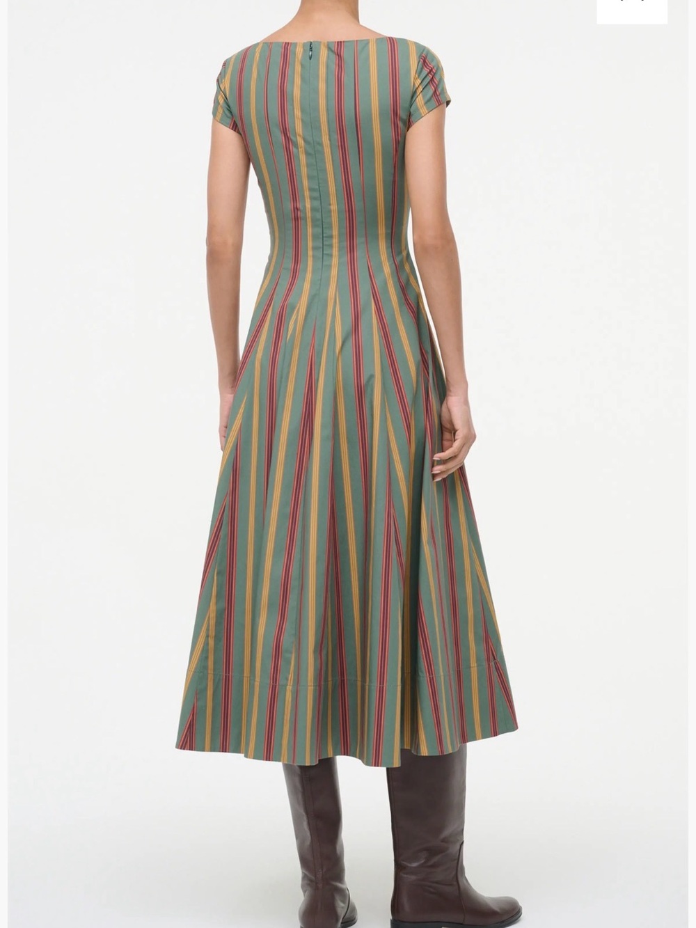 NWOT STAUD short sleeved wells dress, trailblazer stripe, size 6